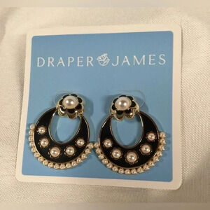 Draper & James Pearl and Black Hoop PST Earrings. Unavailable at Draper & James